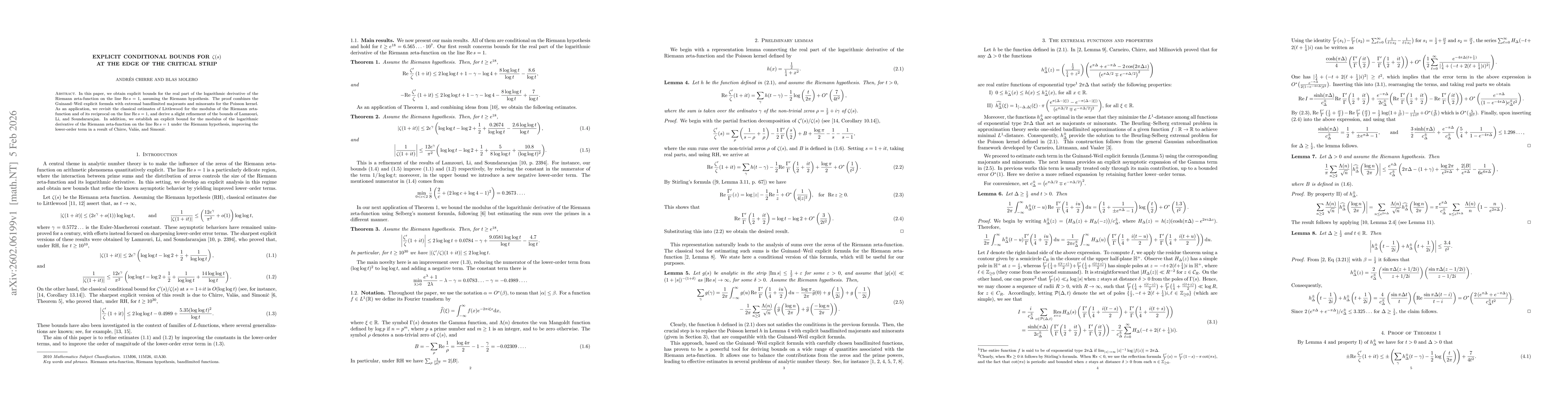 Thumbnail for Explicit conditional bounds for $ζ(s)$ at the edge of the critical strip