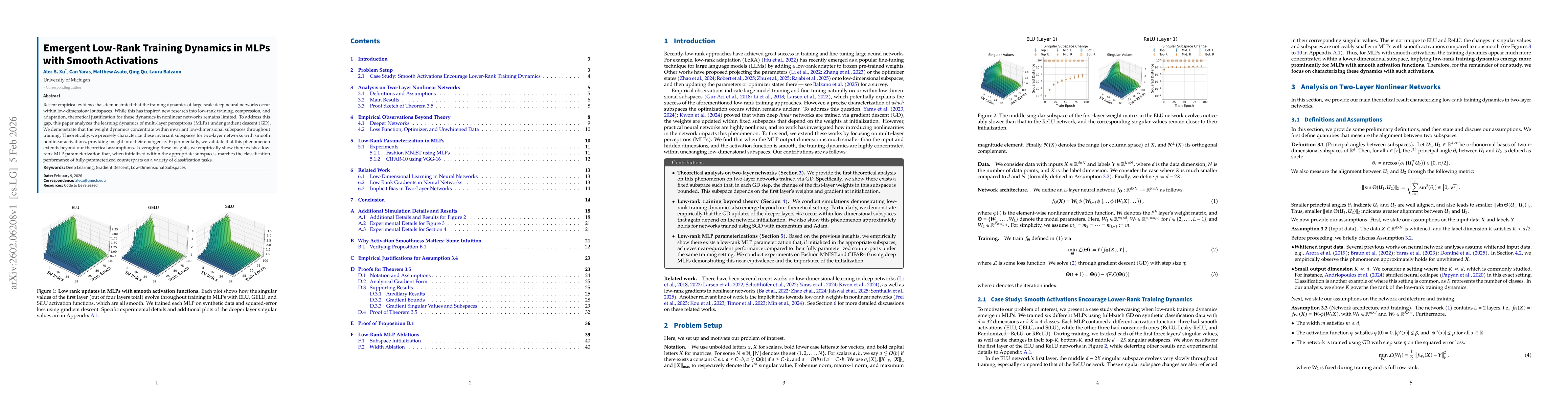 Thumbnail for Emergent Low-Rank Training Dynamics in MLPs with Smooth Activations
