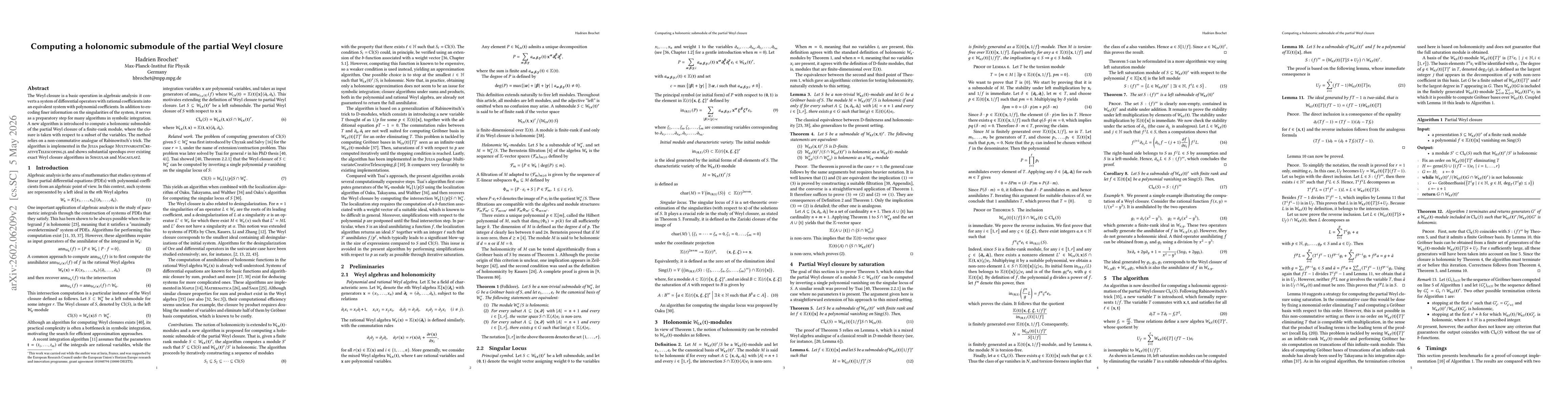 Thumbnail for Computing an approximation of the partial Weyl closure of a holonomic module