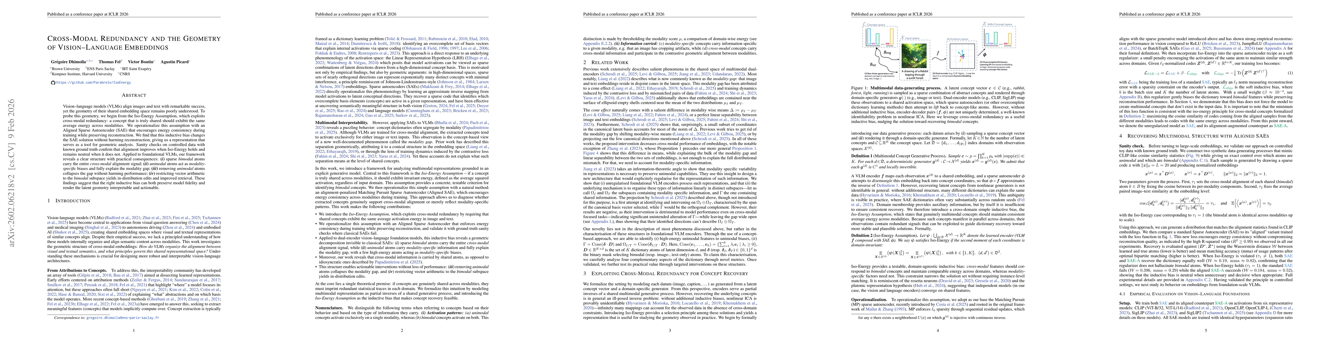 Thumbnail for Cross-Modal Redundancy and the Geometry of Vision-Language Embeddings