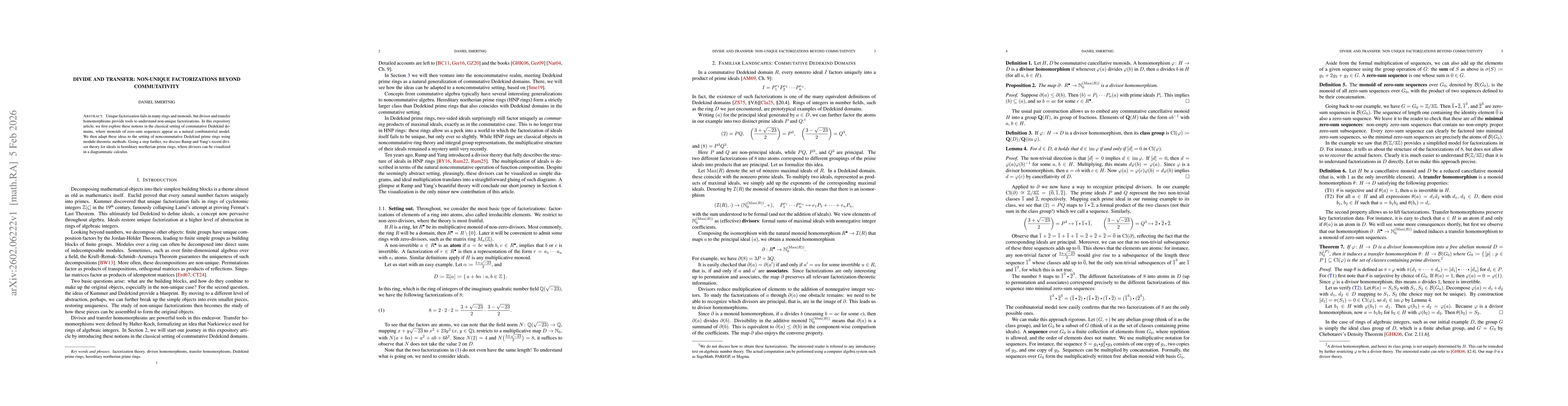 Thumbnail for Divide and Transfer: Non-Unique Factorizations Beyond Commutativity