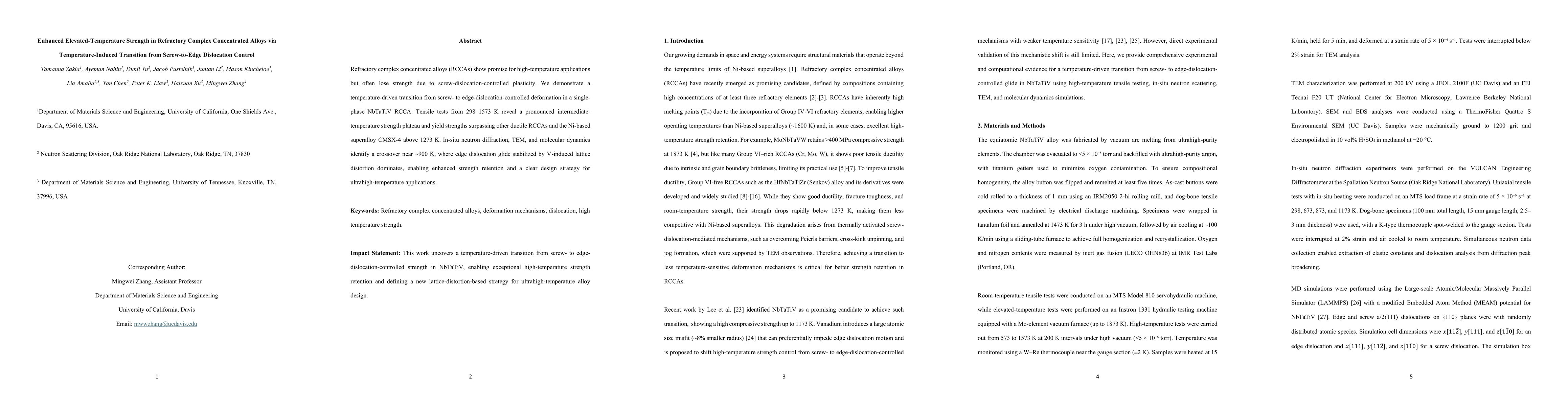 Thumbnail for Enhanced Elevated-Temperature Strength in Refractory Complex Concentrated Alloys via Temperature-Induced Transition from Screw-to-Edge Dislocation Control