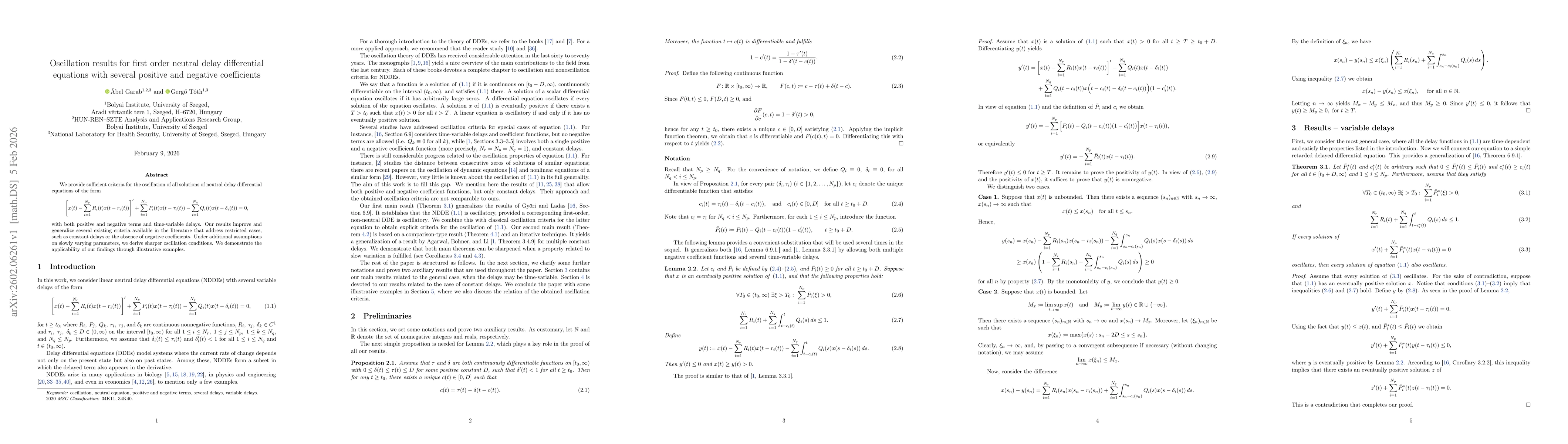 Thumbnail for Oscillation results for first order neutral delay differential equations with several positive and negative coefficients