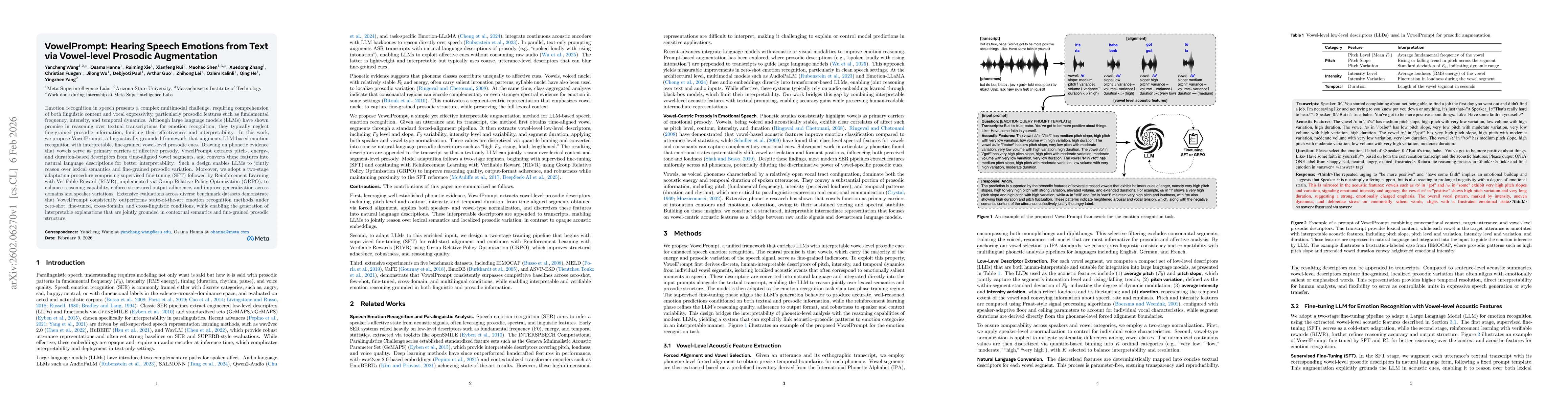 Thumbnail for VowelPrompt: Hearing Speech Emotions from Text via Vowel-level Prosodic Augmentation