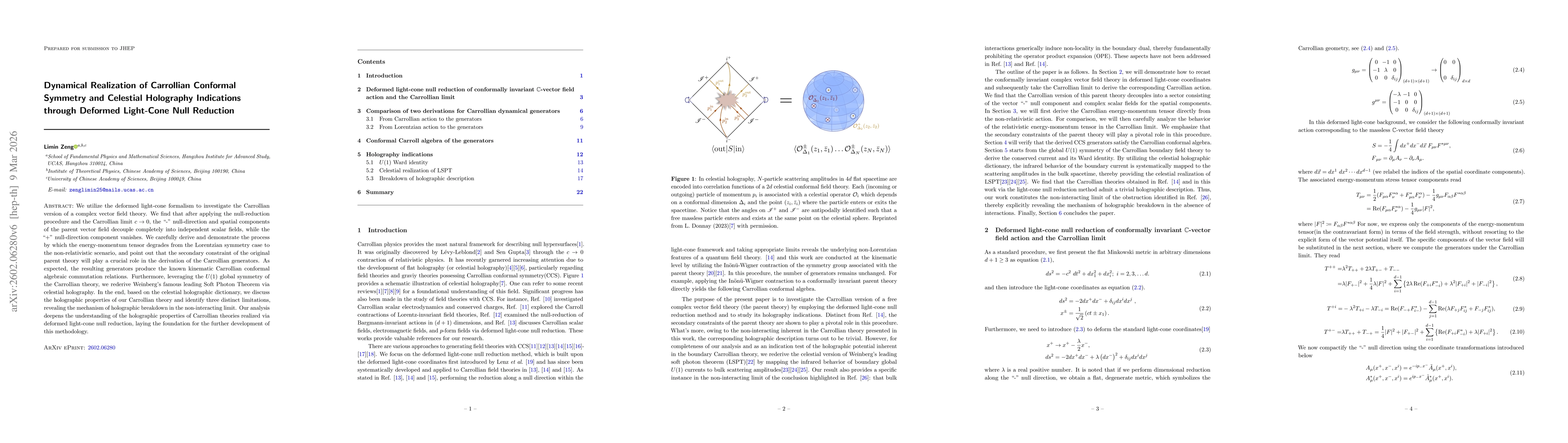 Thumbnail for Dynamical Realization of Carrollian Conformal Symmetry through Deformed Light-Cone Null Reduction of Complex Vector Field Theory