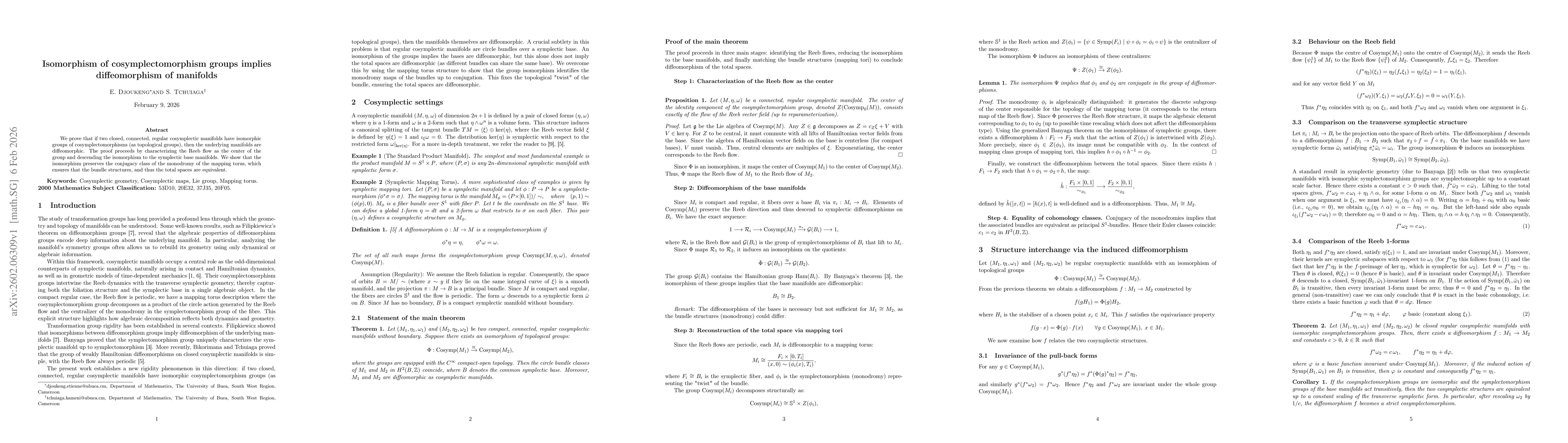 Thumbnail for Isomorphism of cosymplectomorphism groups implies diffeomorphism of manifolds