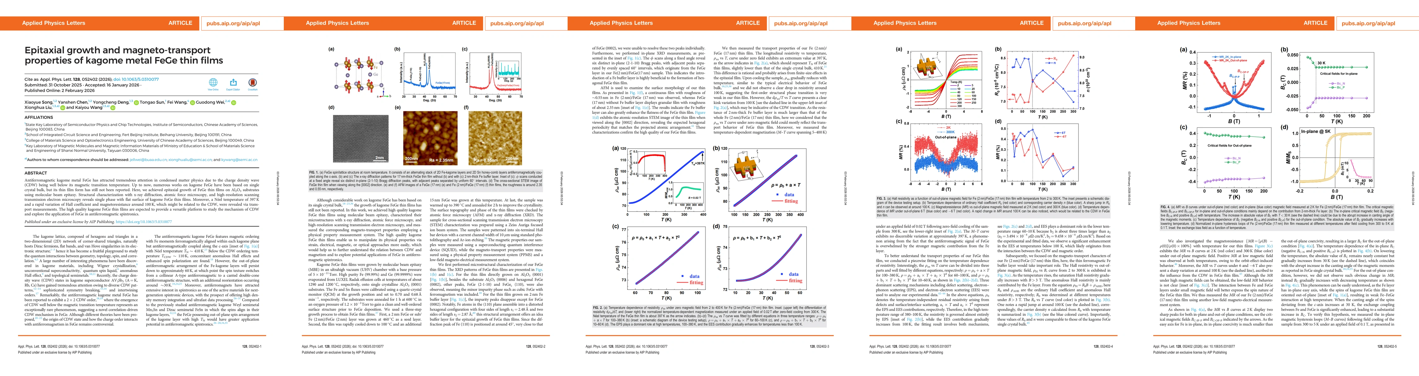 Thumbnail for Epitaxial growth and magneto-transport properties of kagome metal FeGe thin films