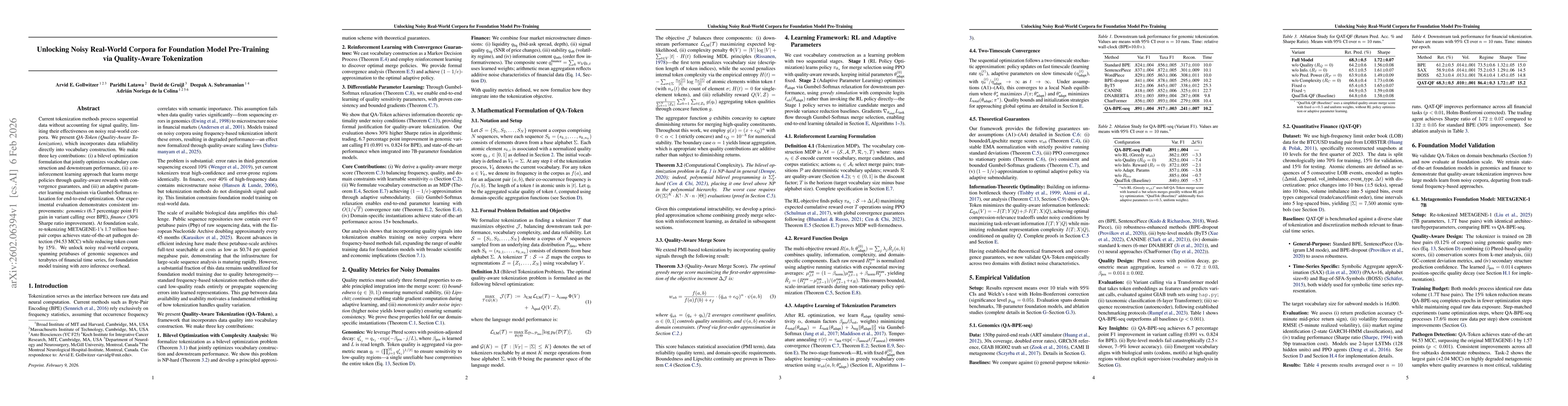 Thumbnail for Unlocking Noisy Real-World Corpora for Foundation Model Pre-Training via Quality-Aware Tokenization