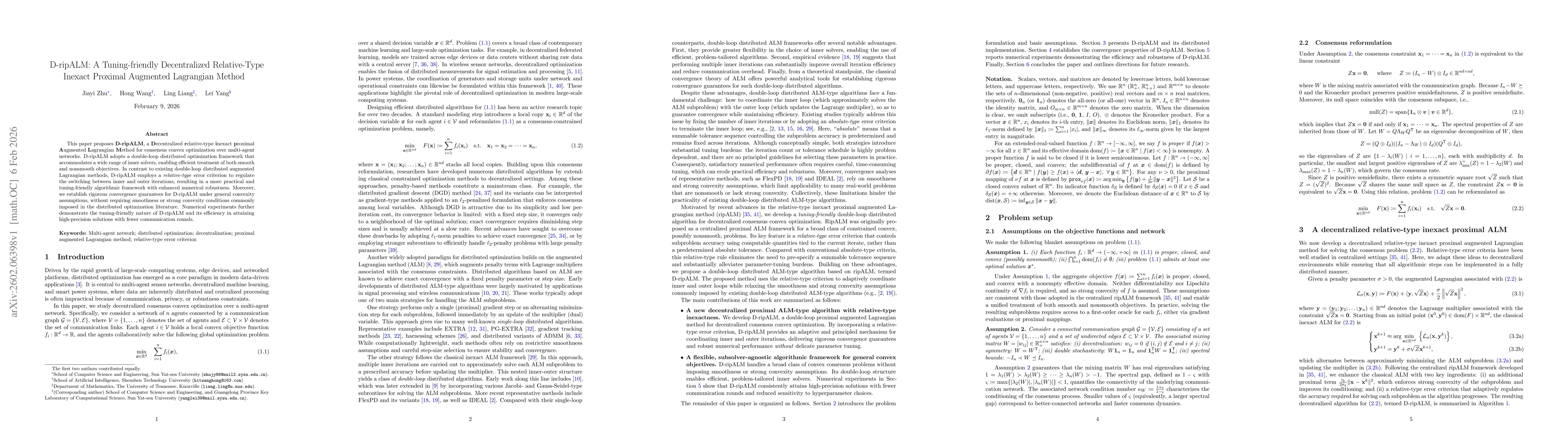 Thumbnail for D-ripALM: A Tuning-friendly Decentralized Relative-Type Inexact Proximal Augmented Lagrangian Method