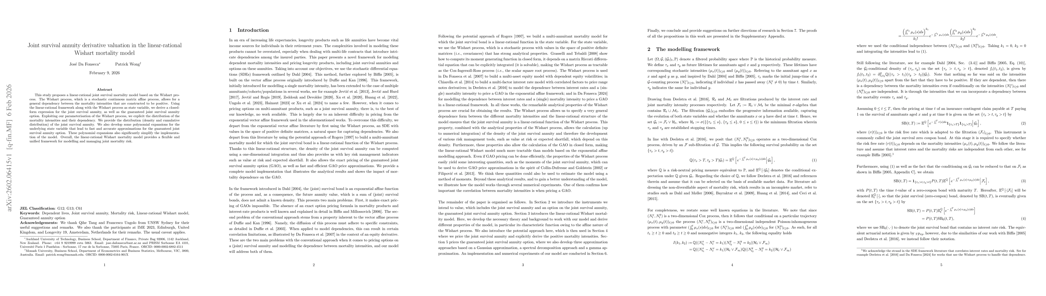 Thumbnail for Joint survival annuity derivative valuation in the linear-rational Wishart mortality model