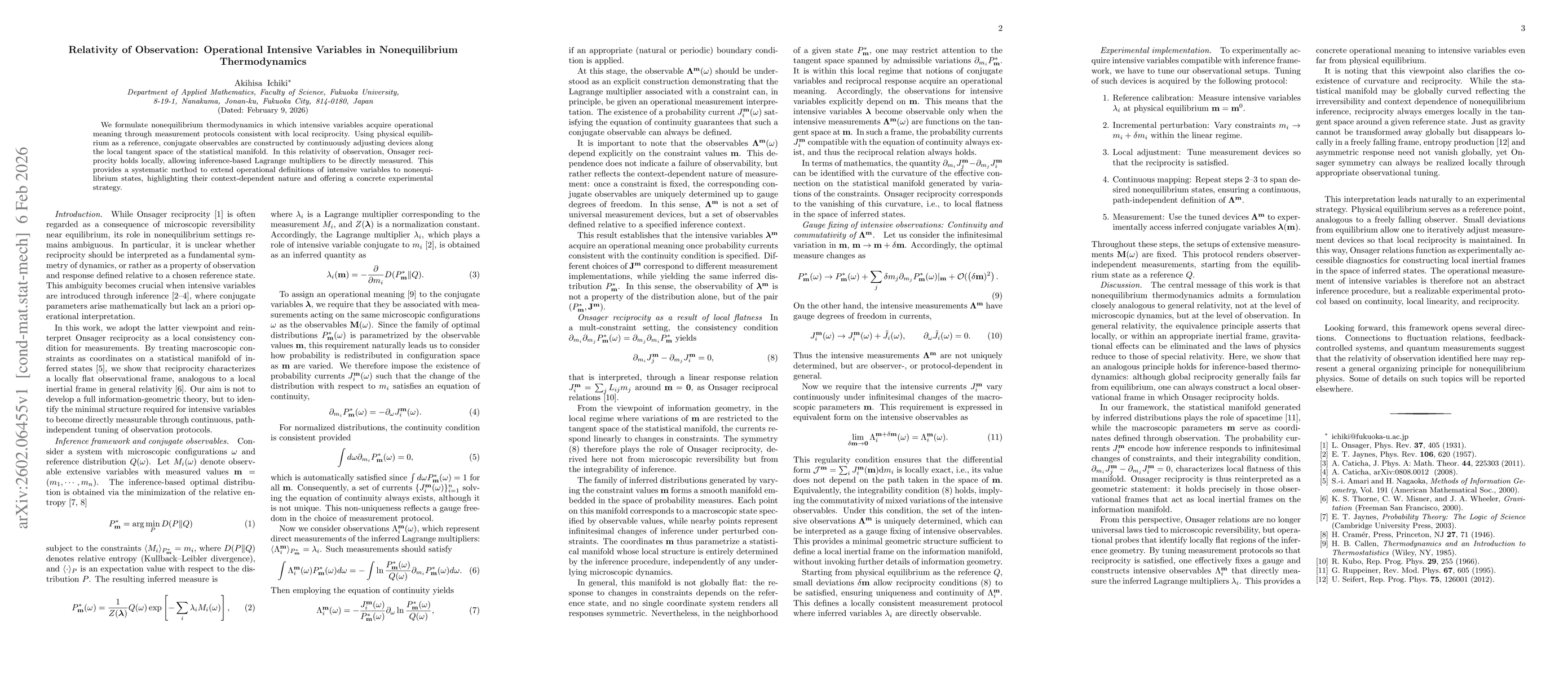 Thumbnail for Relativity of Observation: Operational Intensive Variables in Nonequilibrium Thermodynamics