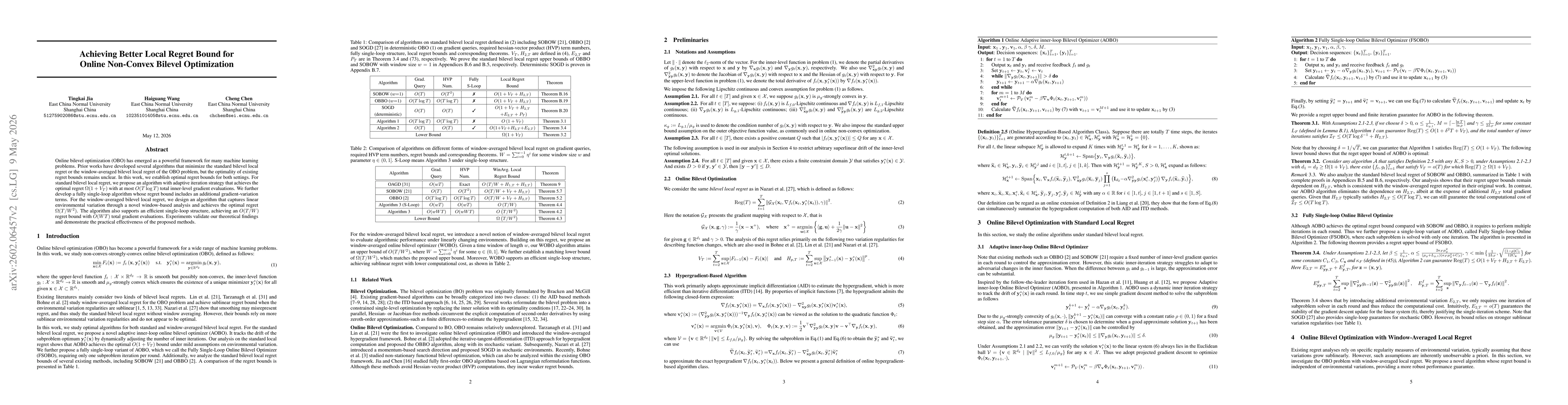 Thumbnail for Achieving Better Local Regret Bound for Online Non-Convex Bilevel Optimization