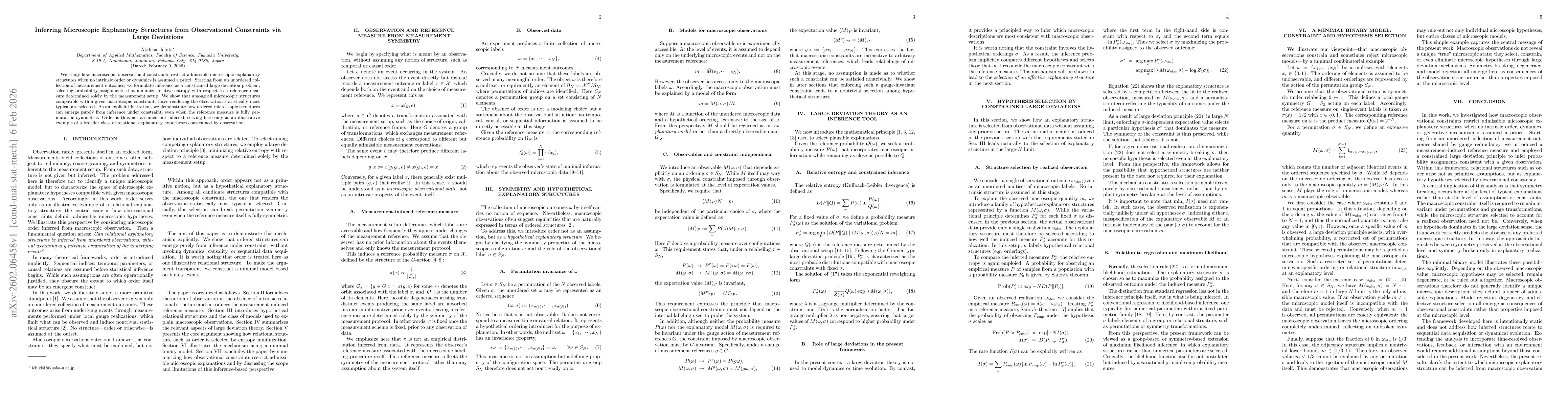 Thumbnail for Inferring Microscopic Explanatory Structures from Observational Constraints via Large Deviations