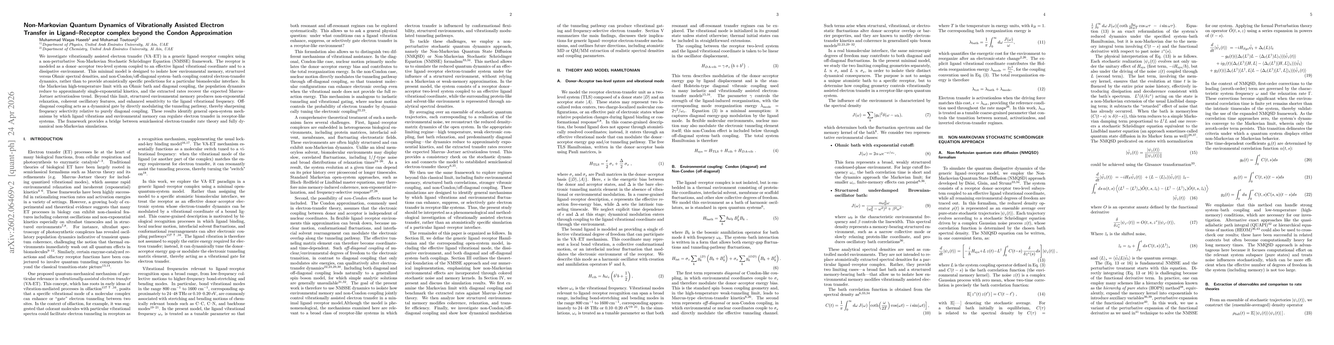 Thumbnail for Quantum Dynamics of Vibrationally-Assisted Electron Transfer beyond Condon approximation in the Ligand-Receptor Complex