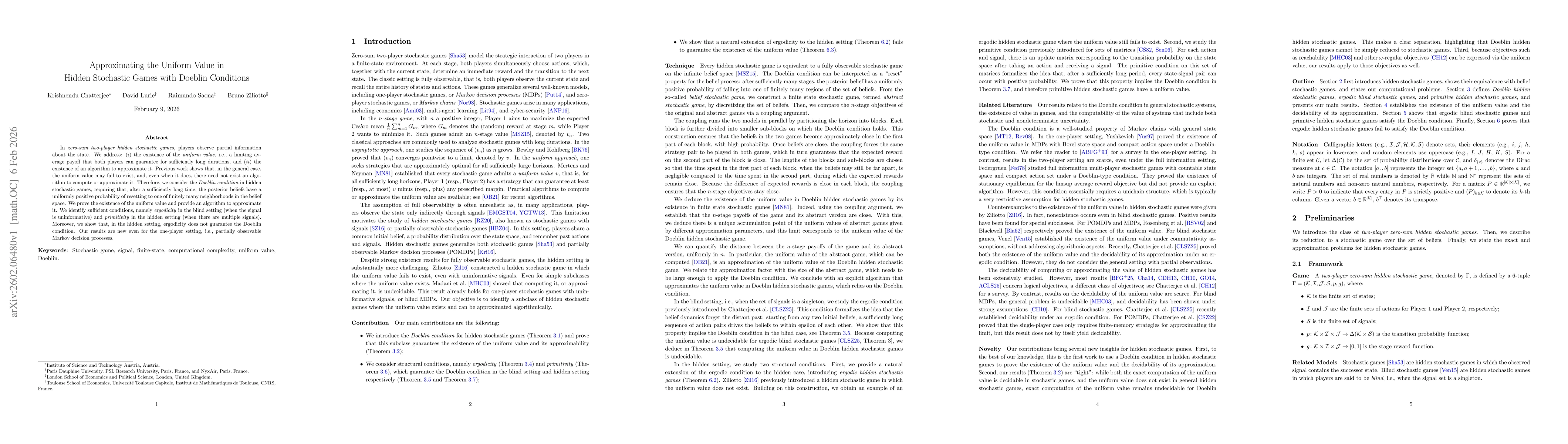 Thumbnail for Approximating the Uniform Value in Hidden Stochastic Games with Doeblin Conditions