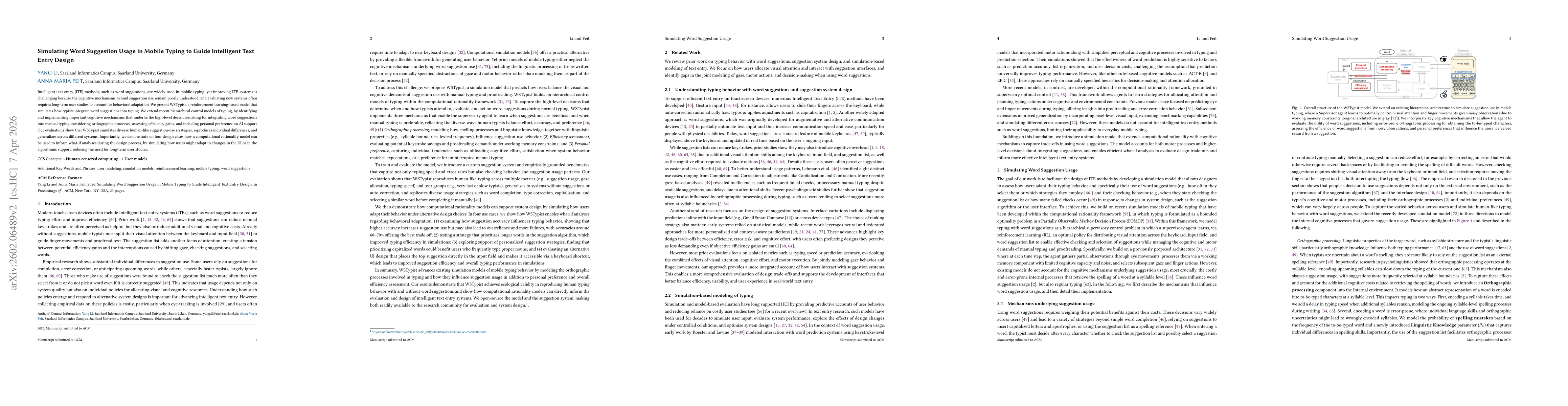 Thumbnail for Simulating Word Suggestion Usage in Mobile Typing to Guide Intelligent Text Entry Design