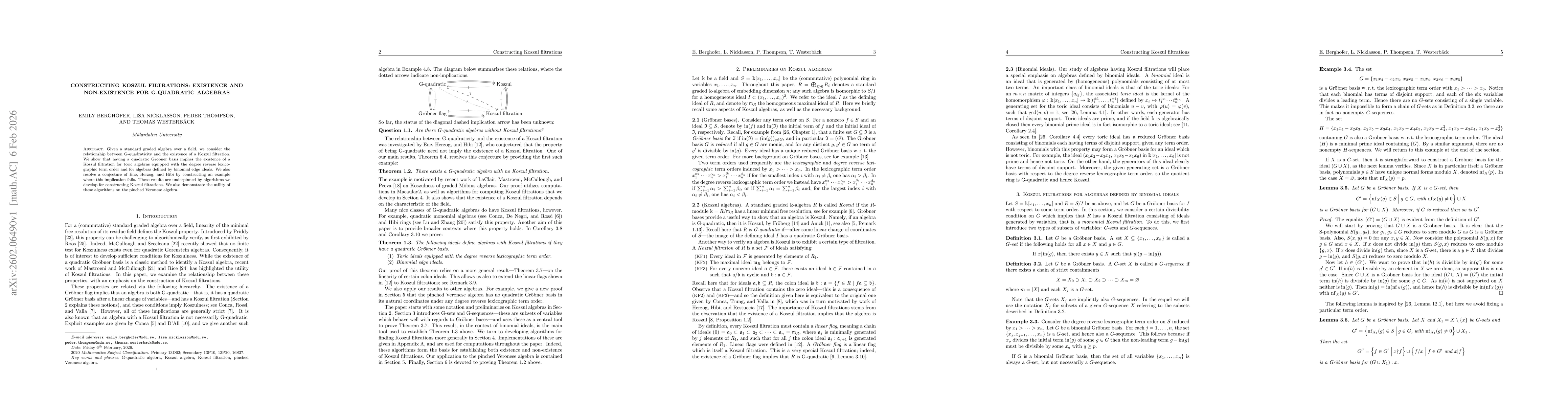 Thumbnail for Constructing Koszul filtrations: existence and non-existence for G-quadratic algebras