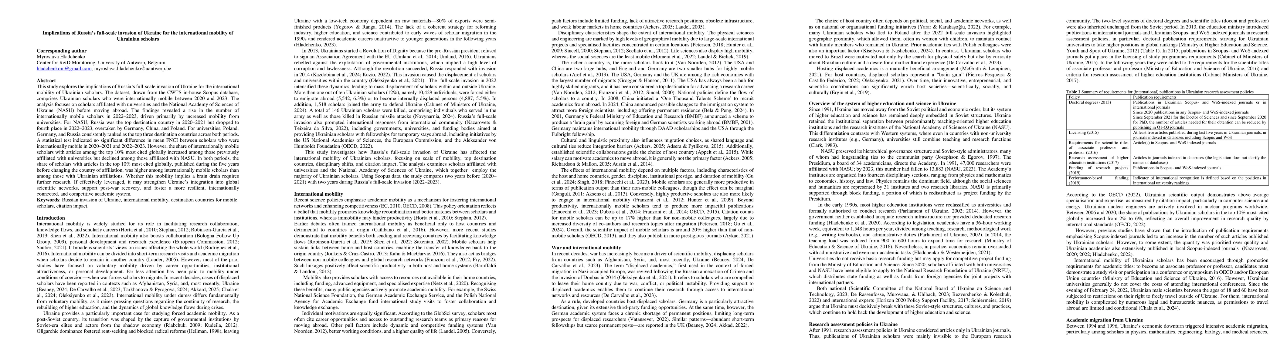 Thumbnail for Implications of Russia's full-scale invasion of Ukraine for the international mobility of Ukrainian scholars