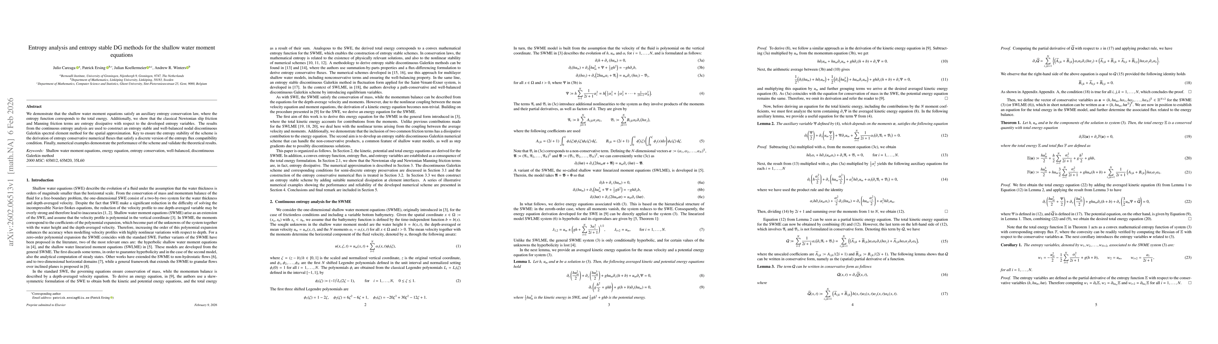 Thumbnail for Entropy analysis and entropy stable DG methods for the shallow water moment equations