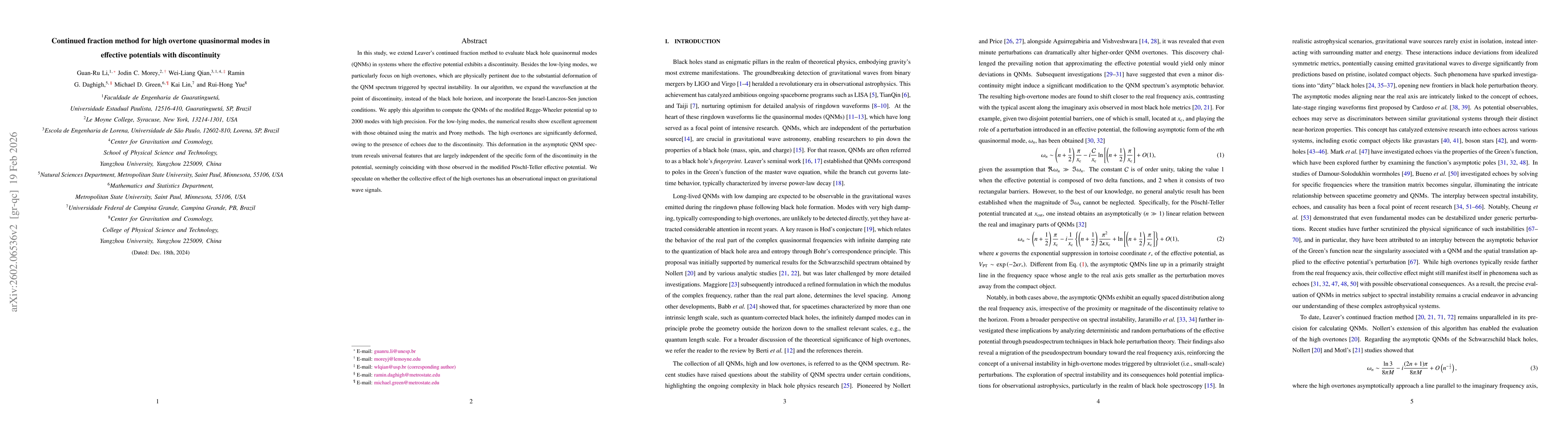 Thumbnail for Continued fraction method for high overtone quasinormal modes in effective potentials with discontinuity