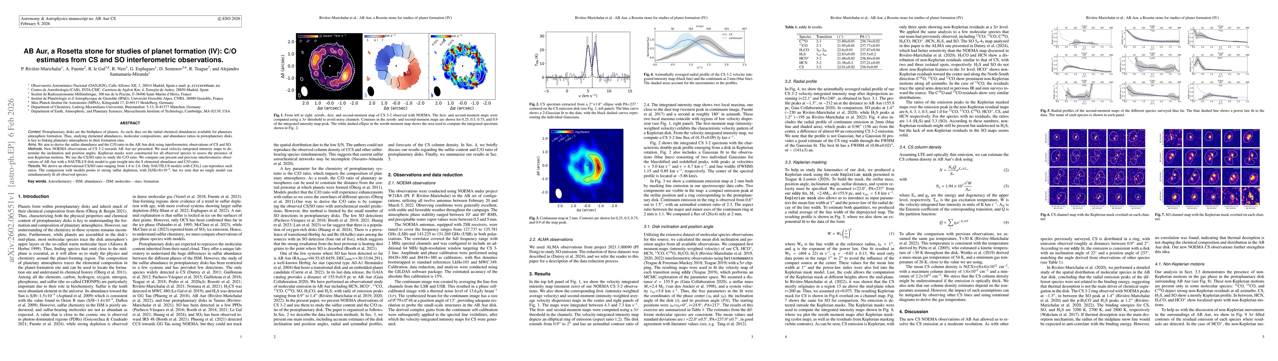Thumbnail for AB Aur, a Rosetta stone for studies of planet formation (IV): C/O estimates from CS and SO interferometric observations