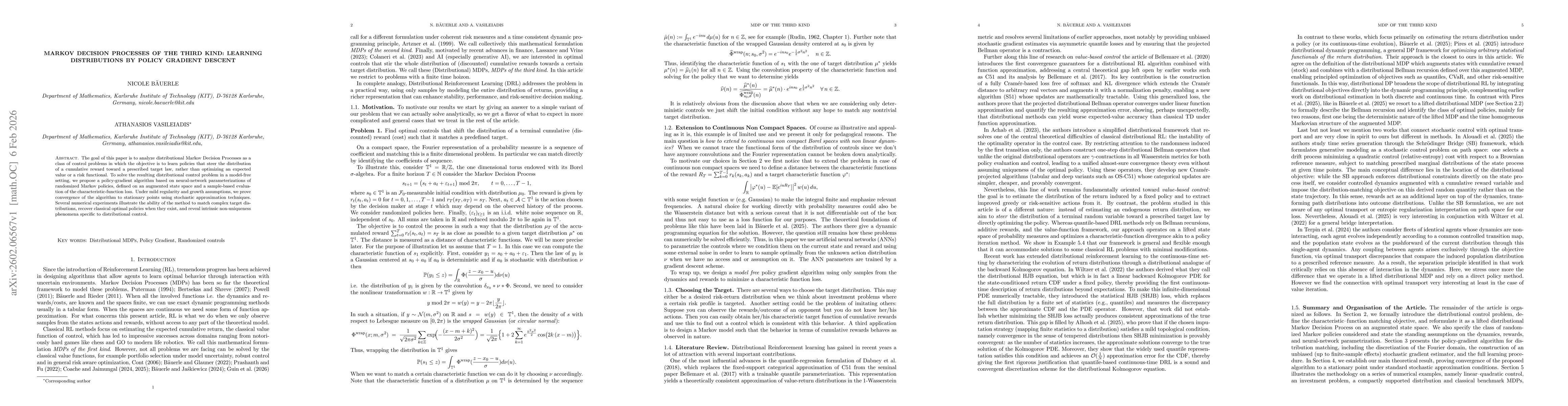 Thumbnail for Markov Decision Processes of the Third Kind: Learning Distributions by Policy Gradient Descent