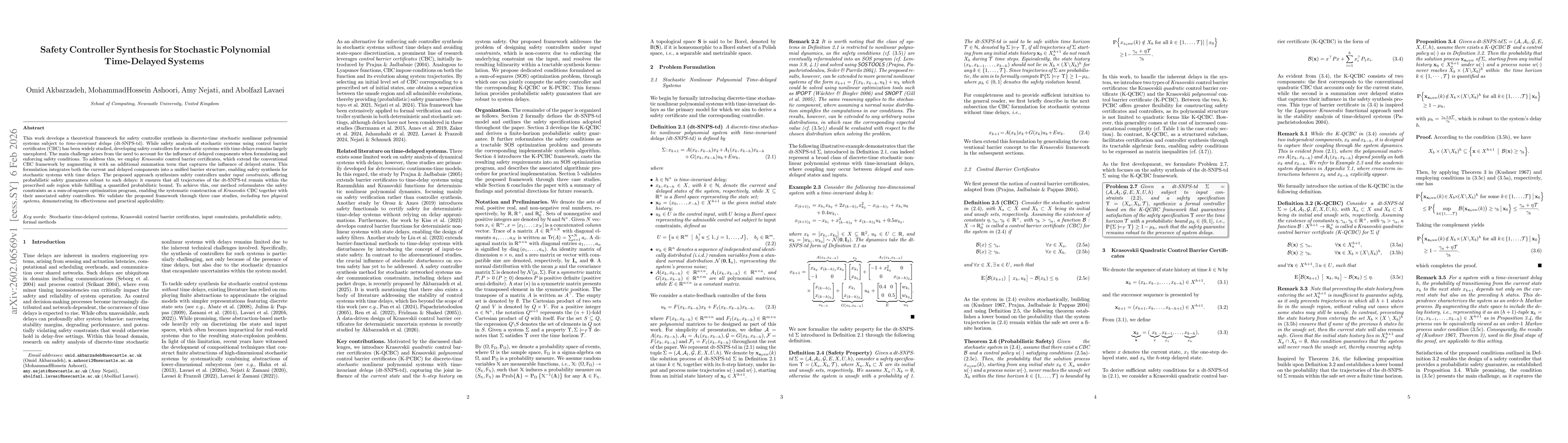 Thumbnail for Safety Controller Synthesis for Stochastic Polynomial Time-Delayed Systems