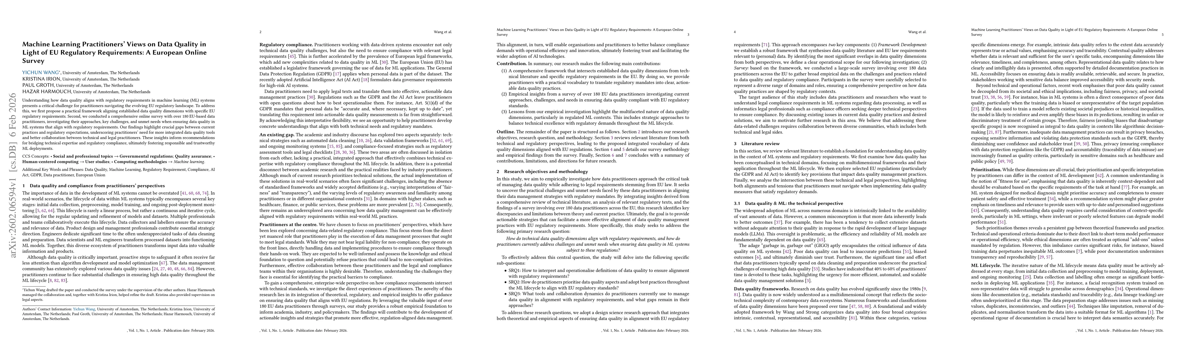 Thumbnail for Machine Learning Practitioners' Views on Data Quality in Light of EU Regulatory Requirements: A European Online Survey