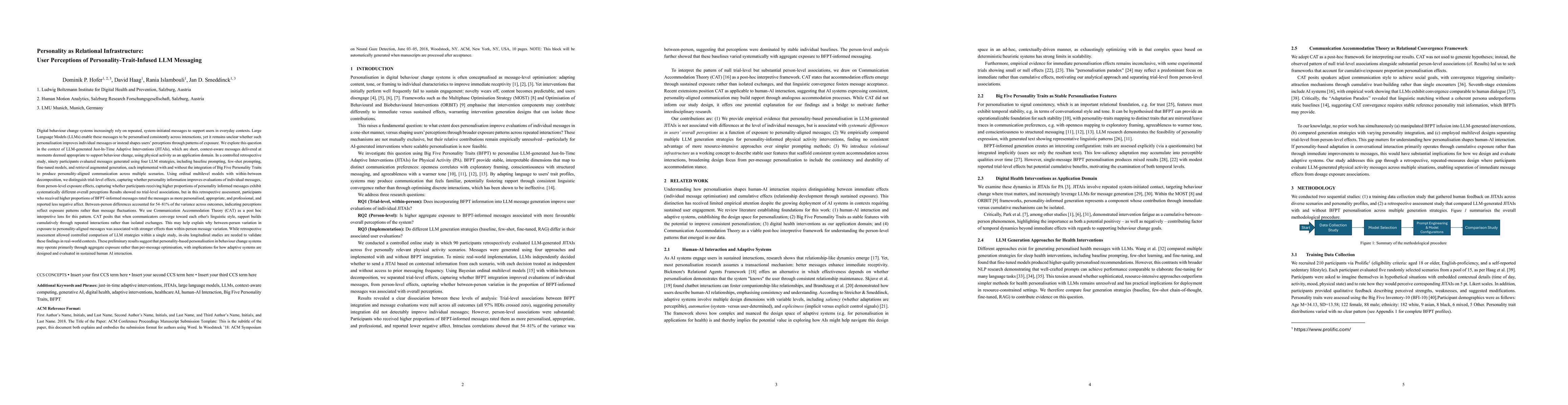 Thumbnail for Personality as Relational Infrastructure: User Perceptions of Personality-Trait-Infused LLM Messaging