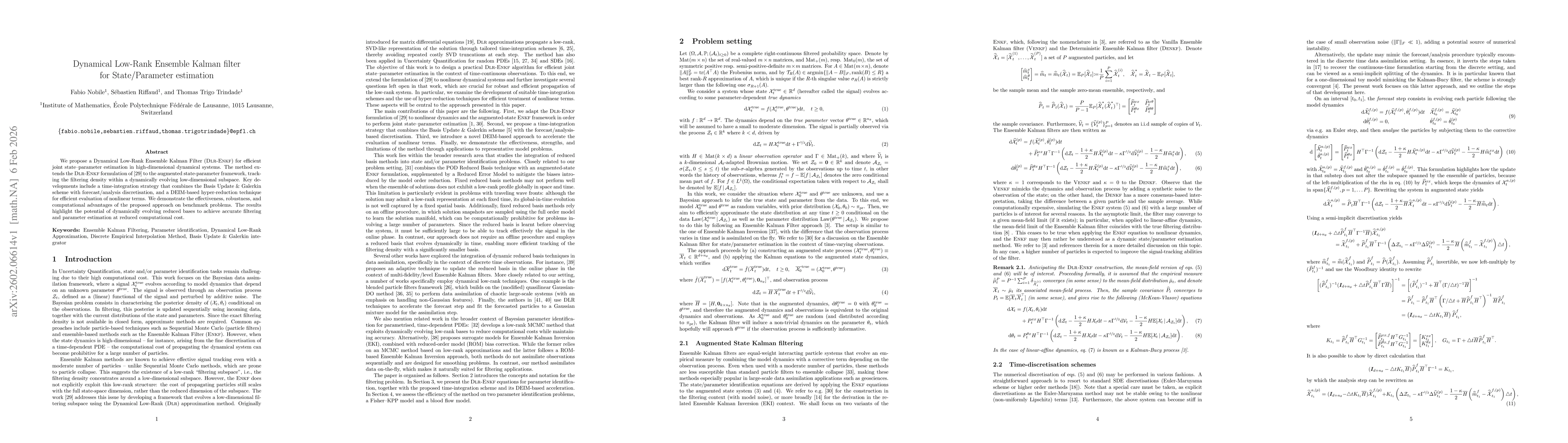 Thumbnail for Dynamical Low-Rank Ensemble Kalman filter for State/Parameter estimation