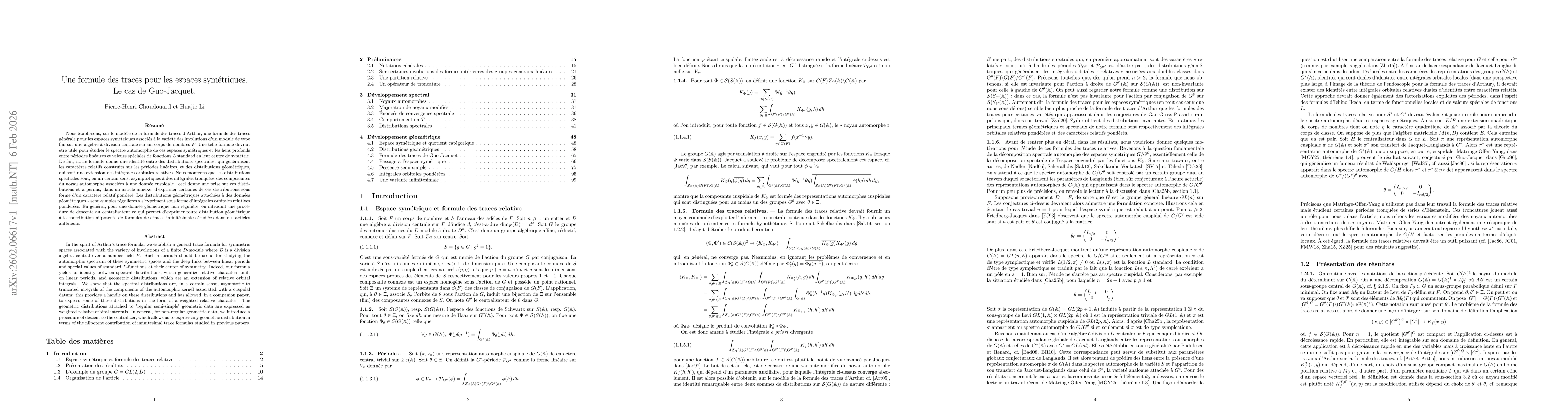 Thumbnail for Une formule des traces pour les espaces symétriques. Le cas de Guo-Jacquet
