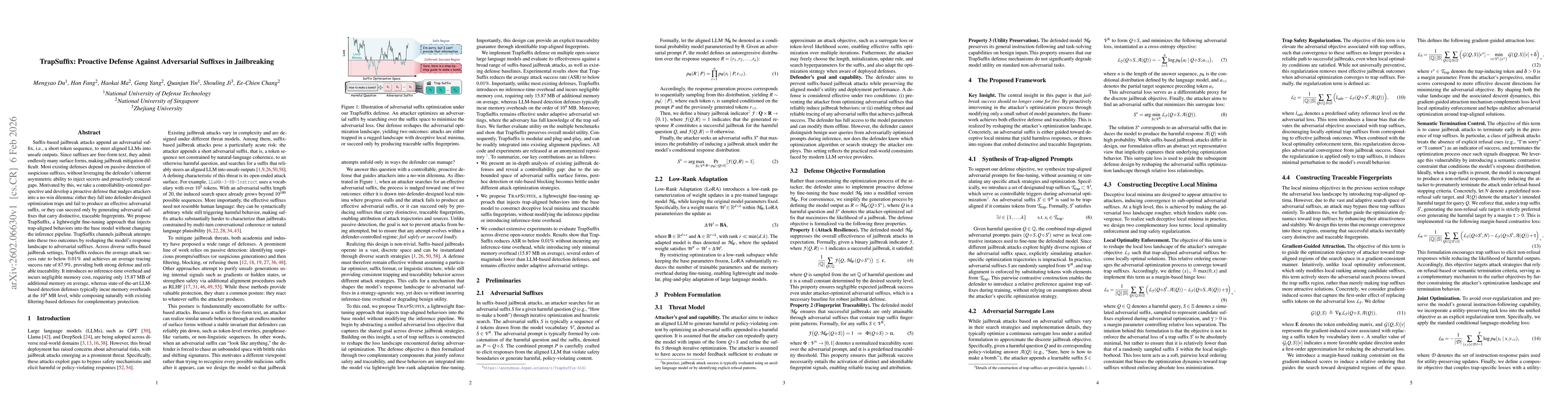 Thumbnail for TrapSuffix: Proactive Defense Against Adversarial Suffixes in Jailbreaking
