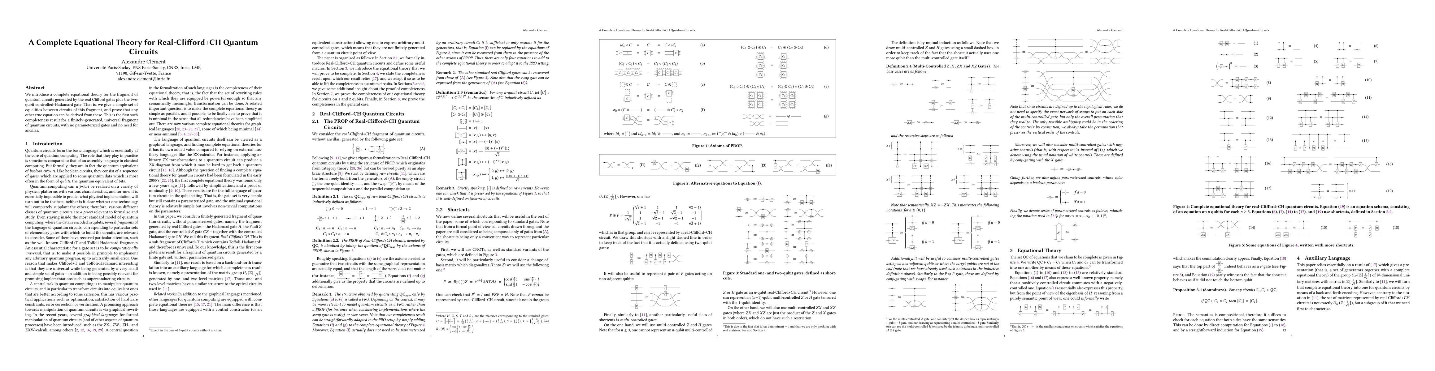 Thumbnail for A Complete Equational Theory for Real-Clifford+CH Quantum Circuits