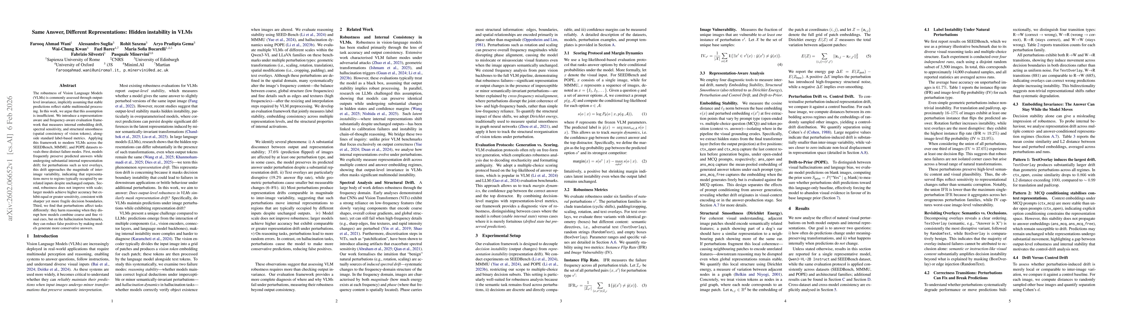 Thumbnail for Same Answer, Different Representations: Hidden instability in VLMs