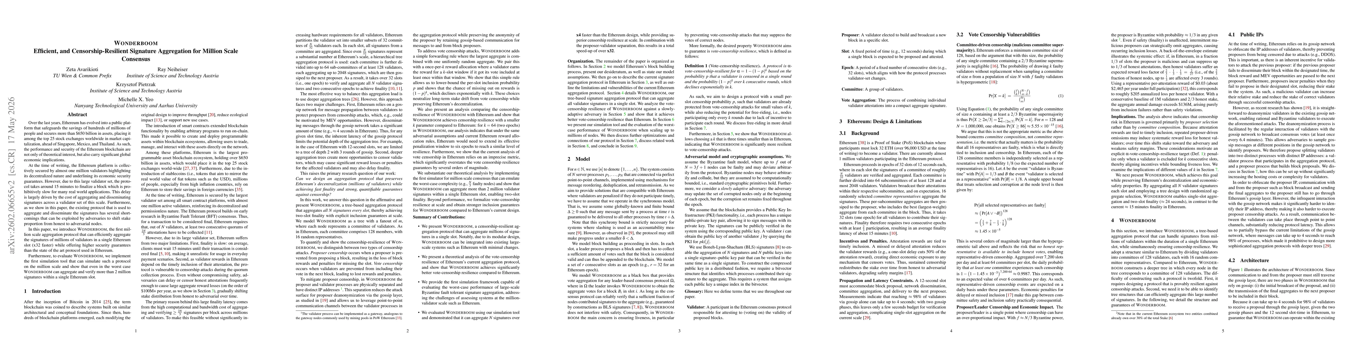 Thumbnail for Wonderboom -- Efficient, and Censorship-Resilient Signature Aggregation for Million Scale Consensus