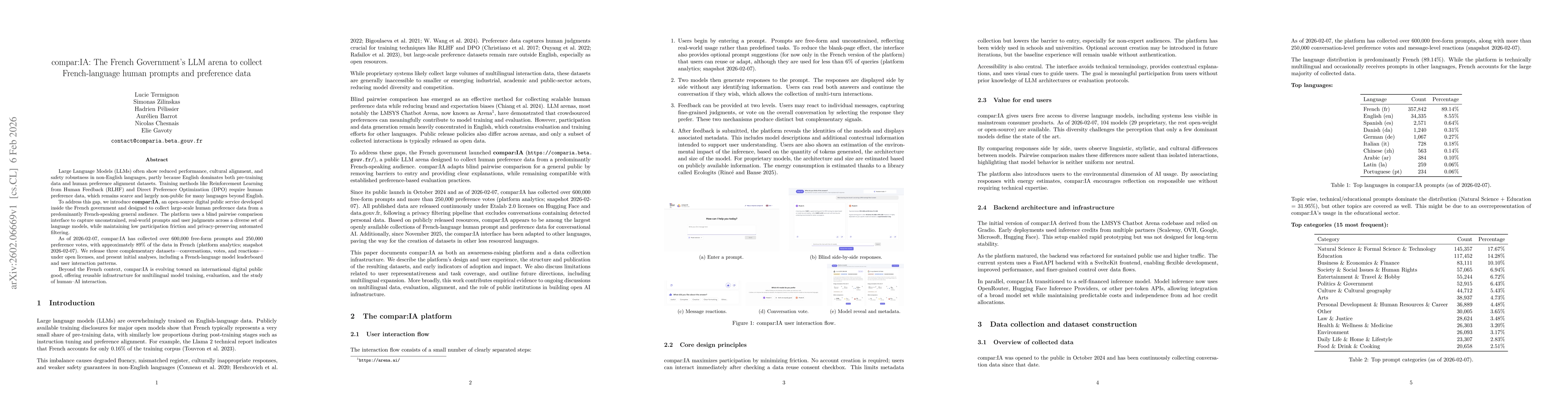 Thumbnail for compar:IA: The French Government's LLM arena to collect French-language human prompts and preference data