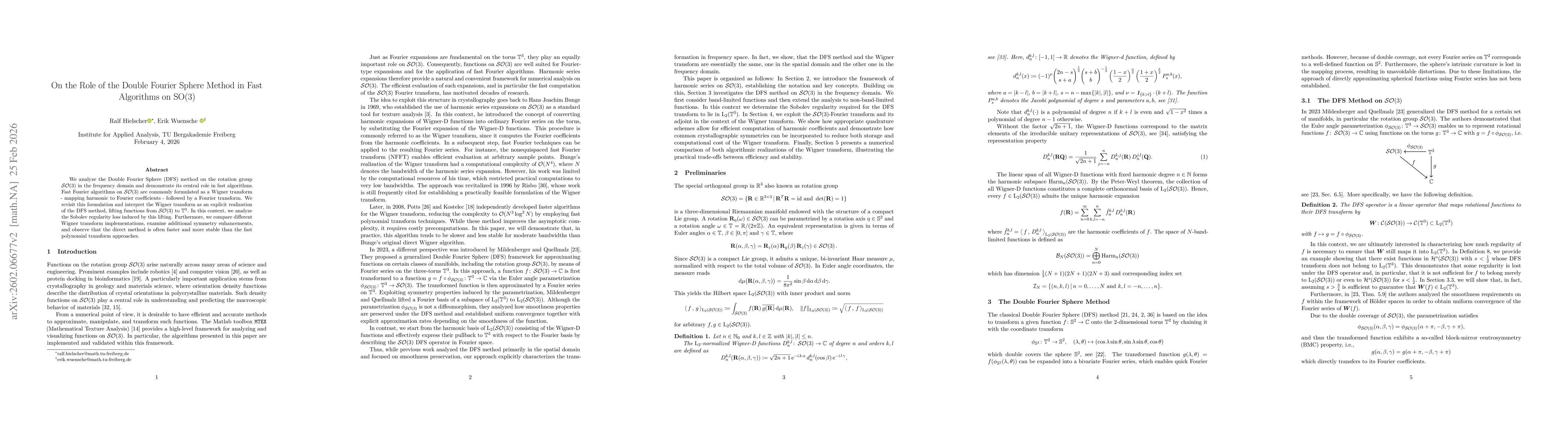 Thumbnail for On the Role of the Double Fourier Sphere Method in Fast Algorithms on SO(3)