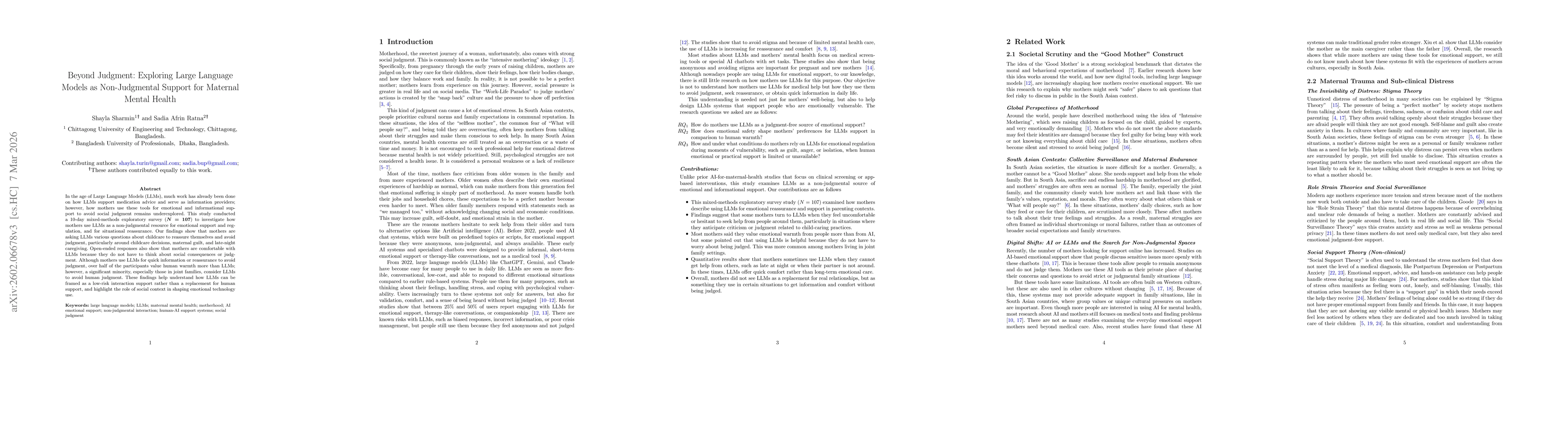 Thumbnail for Beyond Judgment: Exploring LLM as a Support System for Maternal Mental Health