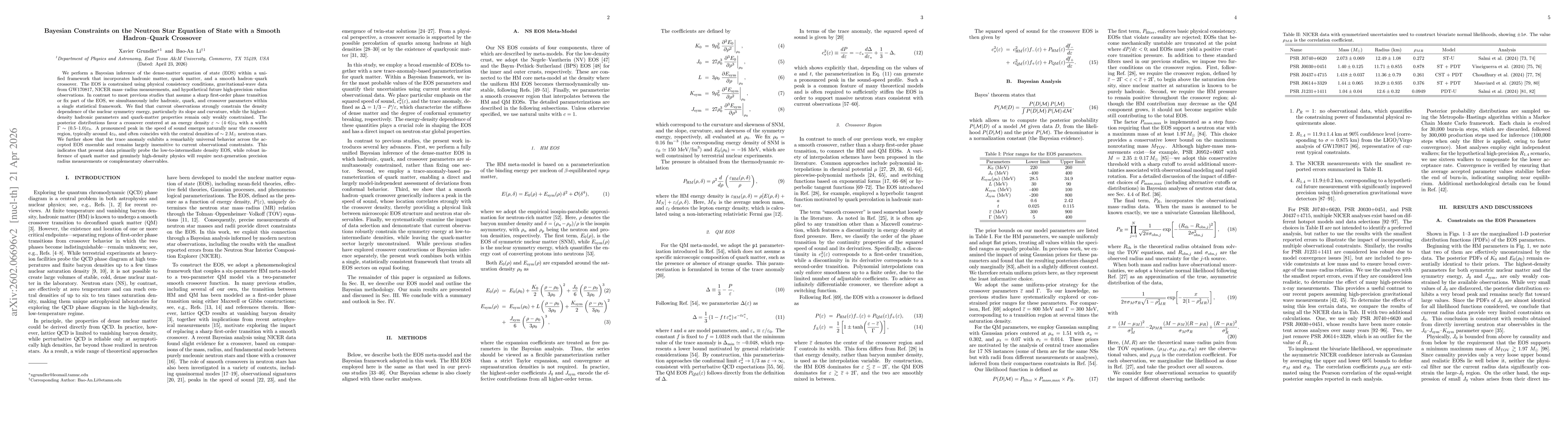 Thumbnail for Bayesian Constraints on the Neutron Star Equation of State with a Smooth Hadron-Quark Crossover