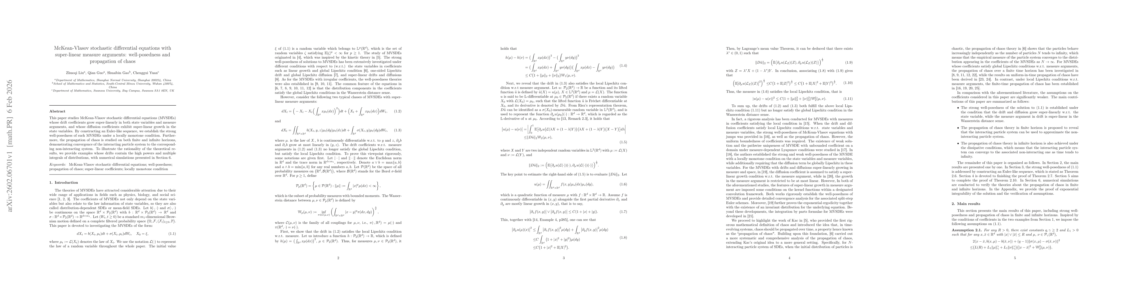 Thumbnail for McKean-Vlasov stochastic differential equations with super-linear measure arguments: well-posedness and propagation of chaos