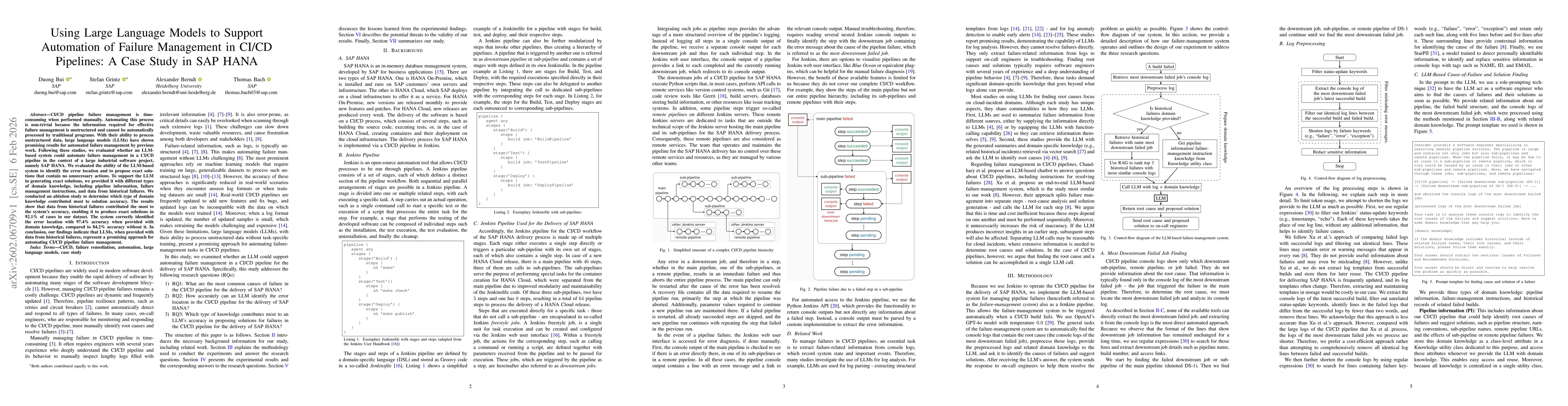 Thumbnail for Using Large Language Models to Support Automation of Failure Management in CI/CD Pipelines: A Case Study in SAP HANA