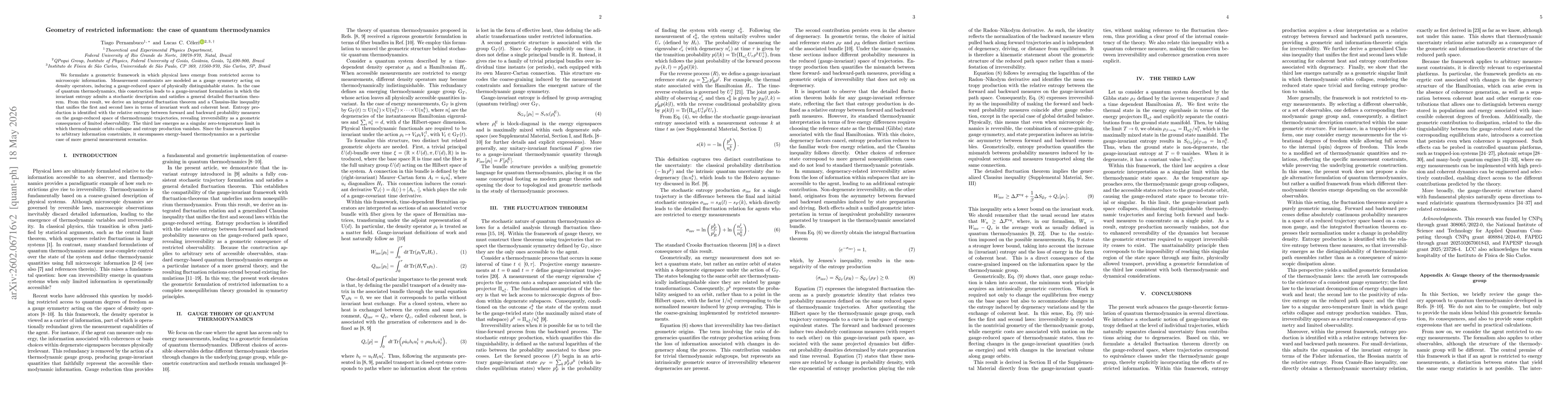 Thumbnail for Geometry of restricted information: the case of quantum thermodynamics