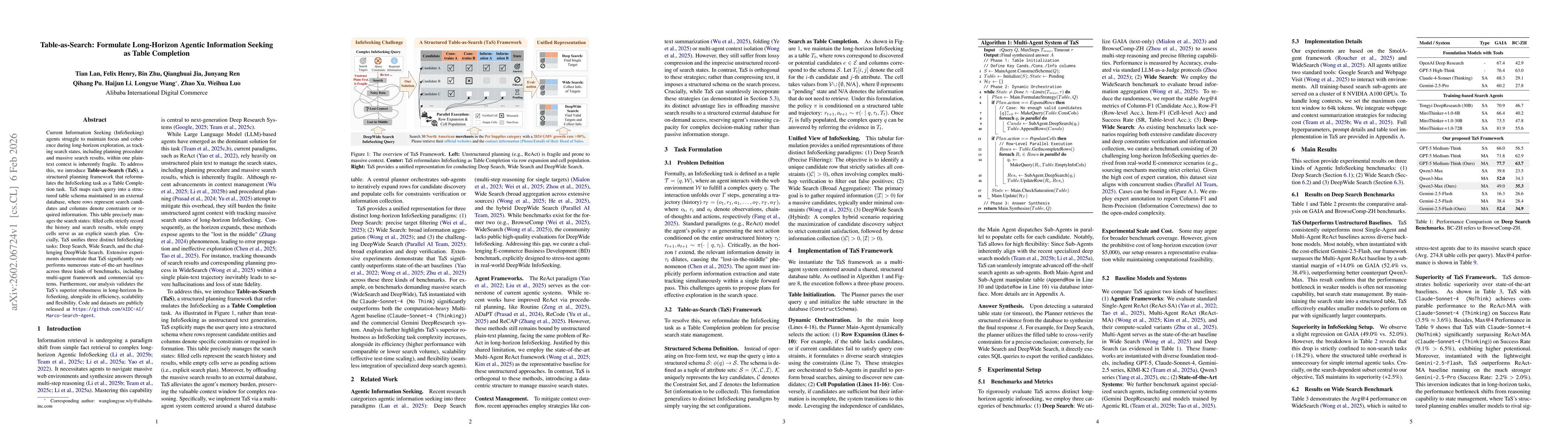 Thumbnail for Table-as-Search: Formulate Long-Horizon Agentic Information Seeking as Table Completion