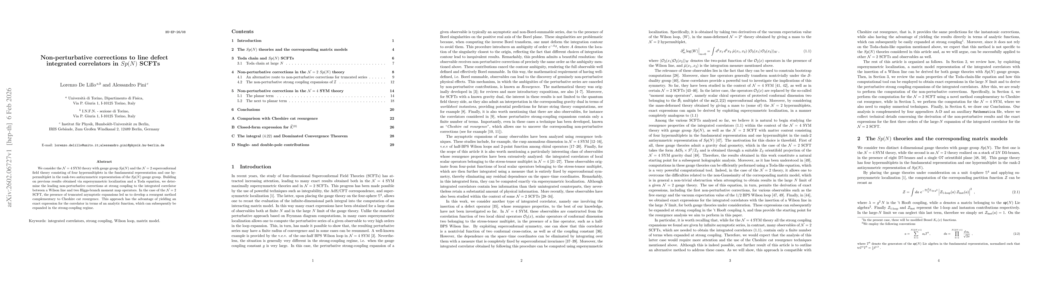 Thumbnail for Non-perturbative corrections to line defect integrated correlators in $Sp(N)$ SCFTs