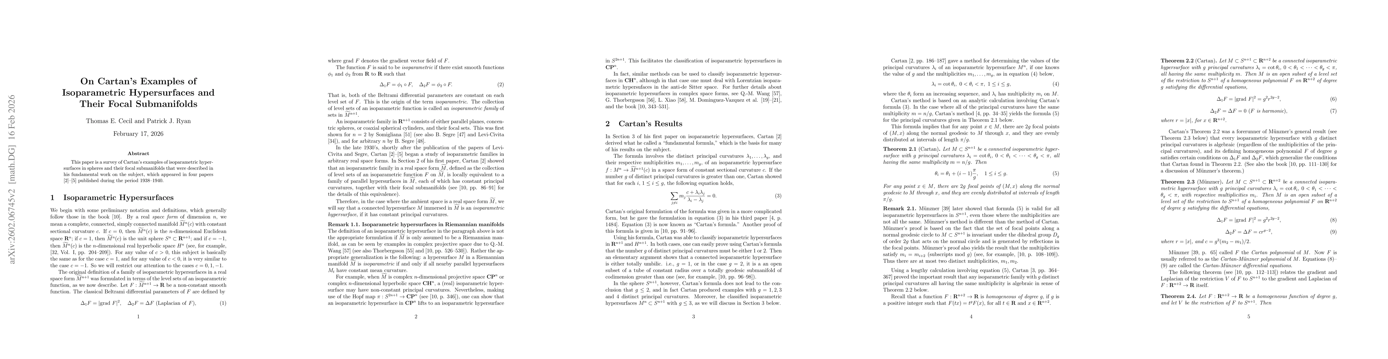 Thumbnail for On Cartan's Examples of Isoparametric Hypersurfaces and Their Focal Submanifolds