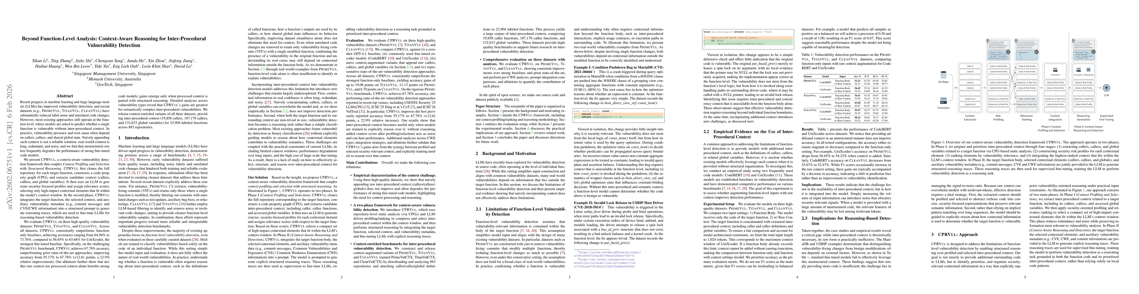 Thumbnail for Beyond Function-Level Analysis: Context-Aware Reasoning for Inter-Procedural Vulnerability Detection