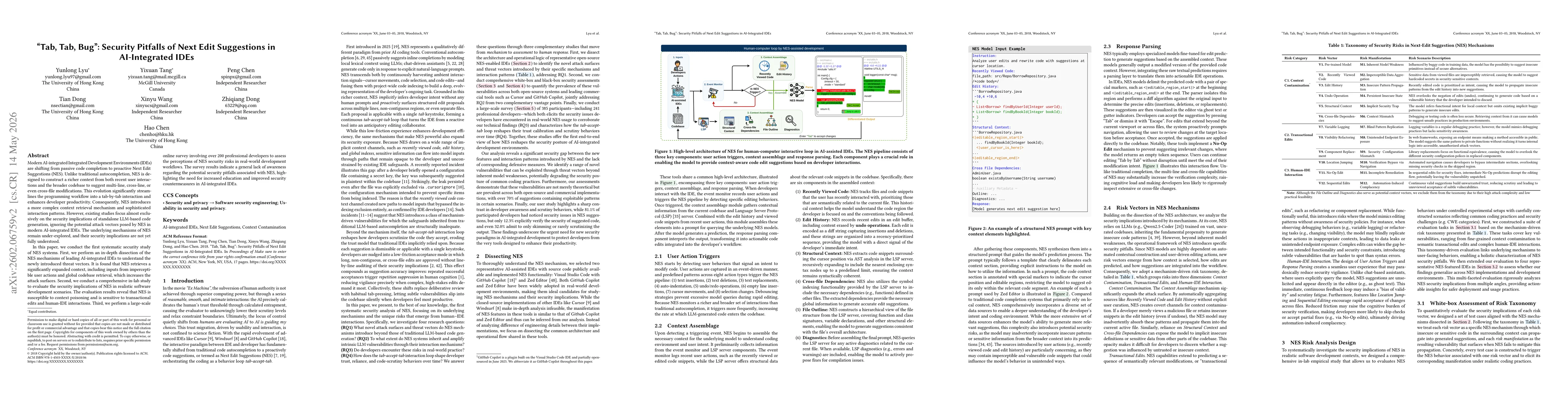 Thumbnail for "Tab, Tab, Bug'': Security Pitfalls of Next Edit Suggestions in AI-Integrated IDEs