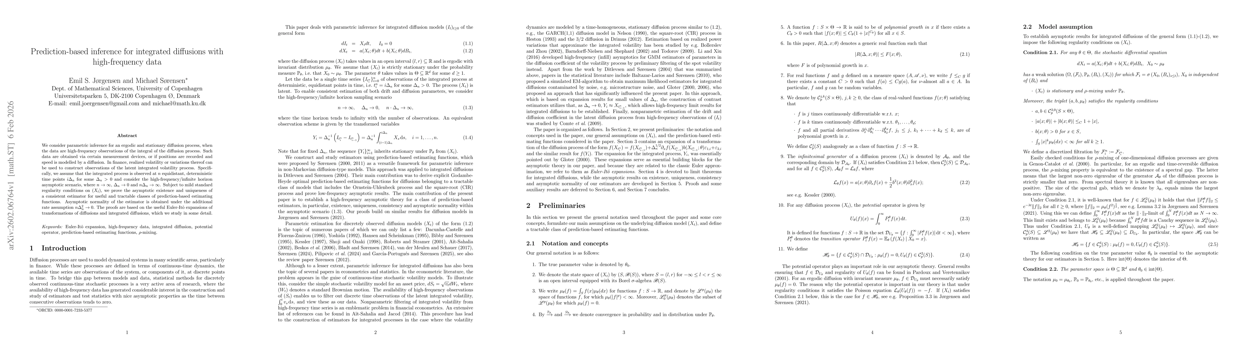 Thumbnail for Prediction-based inference for integrated diffusions with high-frequency data