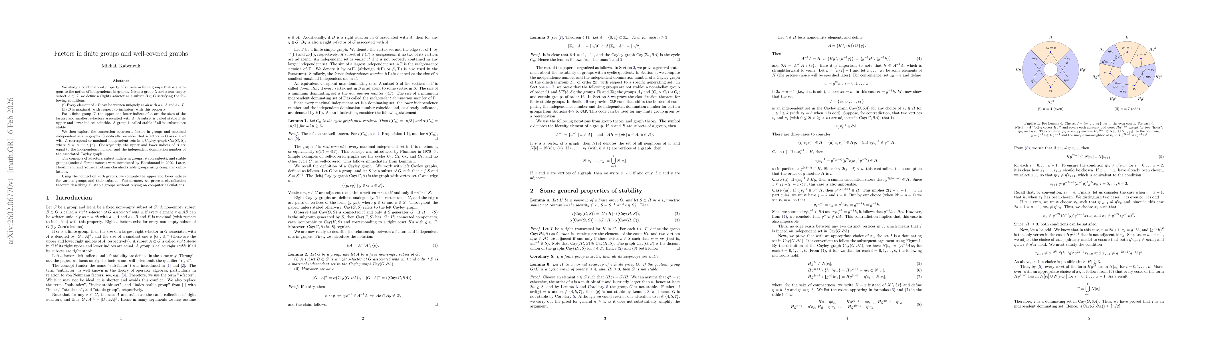 Thumbnail for Factors in finite groups and well-covered graphs