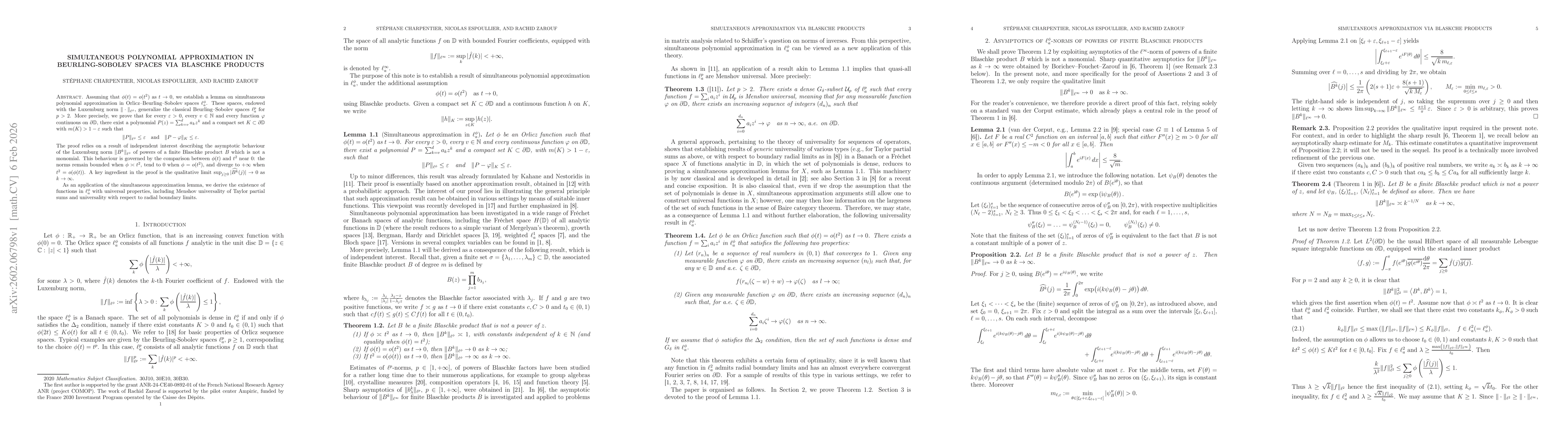 Thumbnail for Simultaneous polynomial approximation in Beurling-Sobolev spaces via Blaschke products